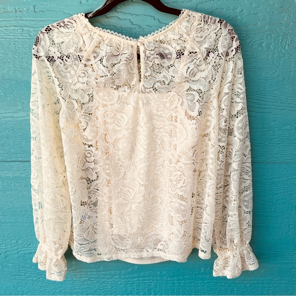 ROMANTIC FEMININE 2PC LACE BLOUSE SET CREAM SIZE SMALL LILLY STAR - Picture 11 of 11